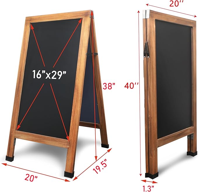 SELEAD Magnetic A-Frame Chalkboard Easel Sign - Large 40" x 20" Rustic Sandwich Chalk Board Signs Outdoor Double Sided Sidewalk Pizarra for Business, Wedding, Menu