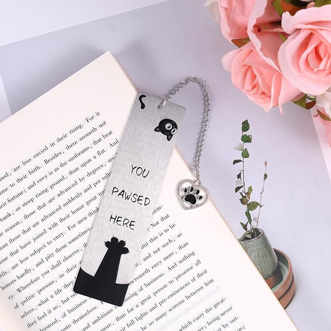 Black Cat Bookmark for Reading Women, Inspirational Funny Cute Metal Book Mark You Pawsed Here Bookish Gifts Reading Marker Accessories for Men Women Book Lovers (Cat Paw)
