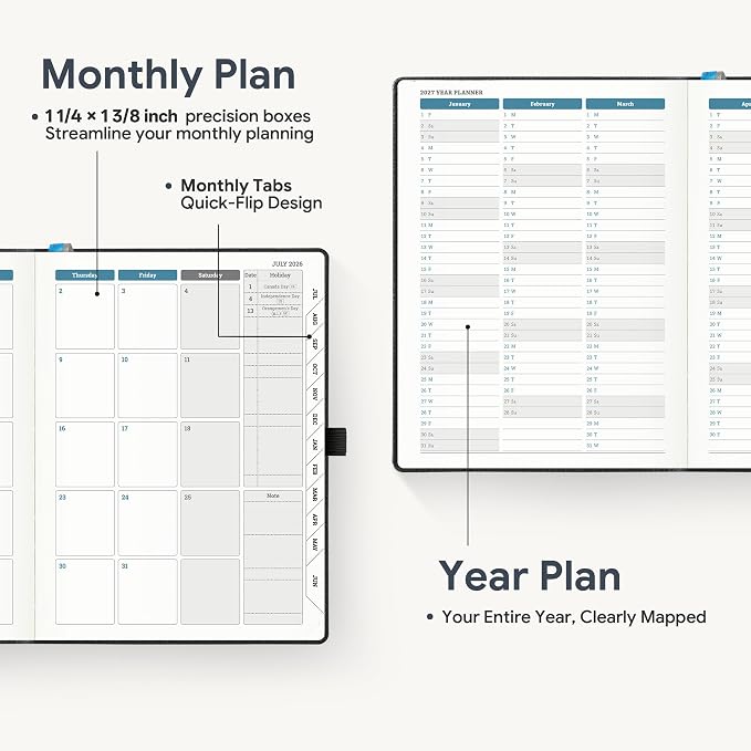 Weekly Planner 2026-2027 A5 (6.5" x 8.5") 12 Months (Jul'26 - Jun'27) Weekly & Monthly Planner with Month Tabs & Inner Pocket, Expenses/Note Pages, PU Leather Black