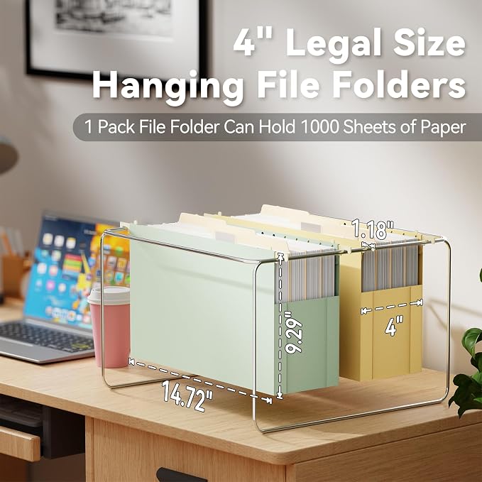 Ansook Legal Size Hanging File Folders, 6 Pack Expandable 4 Inch File Folders Legal Size, Plastic Legal Hanging File Folder Organizers for Filling Cabniet, Insertable 1/5-Cut Tabs - Assorted Colors