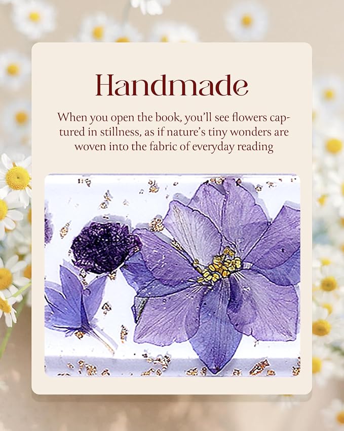 Buleens 2PCS Bookmarks for Women - Purple Yellow Book Marks for Readers Book Lovers, Personalized Handmade Dried Flower Resin Pressed Flowers Bookmark with Tassels, Pretty and Aesthetic