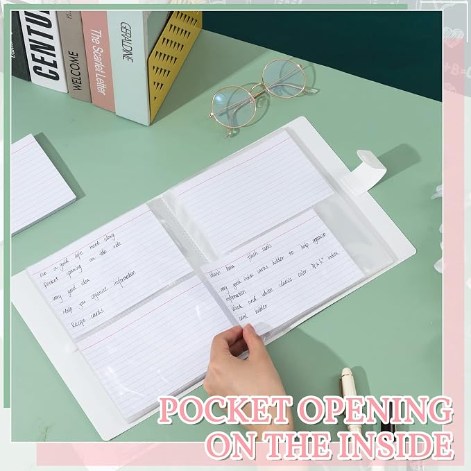 Geyee 2 Pcs 4 x 6 Inch Index Card Holder Binder Note Book Recipe Card Organizer Pouches Clear Plastic Sleeves Flashcard Filing Products with Divider for Office, Total 160 Page, Hold 320 Piece