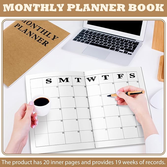 Fullhawl Undated Monthly Planner, 2026 Blank Pocket Weekly Planner with Kraft Cover, Mini Calendar Book for Office, Blank Date Goal/Time Organizer, 20 Sheets(11.5 x 8.3 Inch)