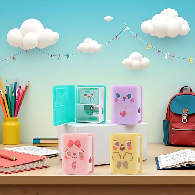 1Pc Multicolor Cute Dual Purpose Book Pencil Sharpener Eraser, Cute Cartoon Student Eraser Pencil Sharpener Writing and Correction Supplies