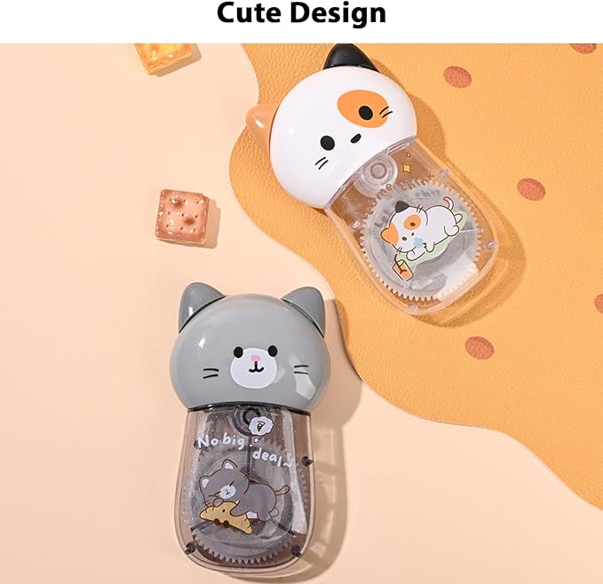 2Pcs Cute Cat White Correction Tape Kawaii Extra-Long Correction Tape – 98ft (30m) Each with Aesthetic Cute Cartoon Cat Applicator for Back To School Office Supplies