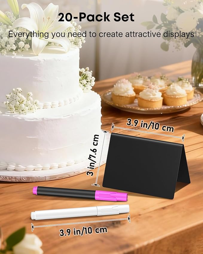 Uniclife 20 Pack Mini Chalkboard Signs for Food, Small Chalkboard Signs with Chalk Markers, Reusable Matte PVC Food Signs Food Labels for Party Buffet Wedding, Blackboard Place Cards Table Signs