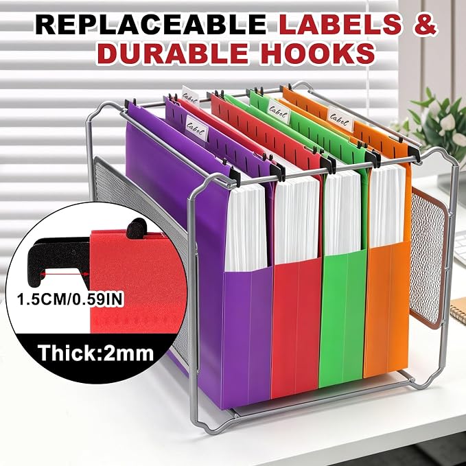 Navona Plastic Hanging File Folders, 5 Pack Extra Capacity 2" Expanding Pockets, Heavy Duty Letter Size with Clear Tabs, 5 Assorted Colors for Home Office Filing Cabinets