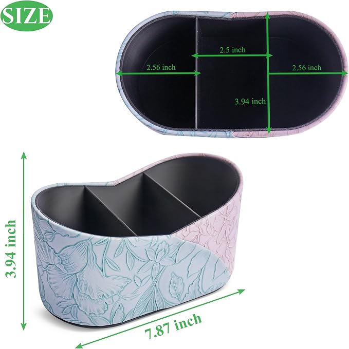 Two Leaves Shaped Leather Art Supply Organizer,Remote Control Holder,Multi-Functional Pencil Holder,3 Compartments Desktop Stationary Organizer(1-Blue Purple)
