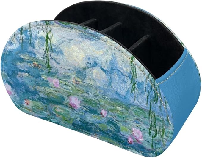 Water Lilies Oil Painting Remote Control Holder with 5 Compartments, Office Desk Organizers Couch/TV Stand/Nightstand Accessory-Desktop Space Saver,Remote Control Caddy