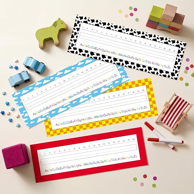 Tenceur 40 Pcs Name Plates for Classroom Desk Name Tags with Alphabet Colorful Desk Nameplates Cartoon Story Decor for School Table Cubbies (Modern)