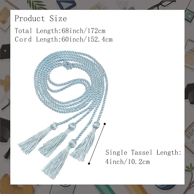 Graduation Double Honor Cords with Tassels Braided Academic Ropes for High School College Ceremony 68 Inch (Sky Blue)