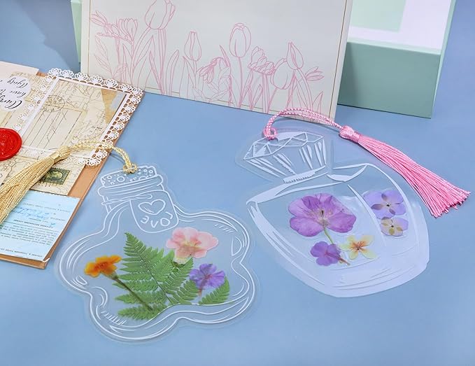 Dried Flower Bookmarks Penta Angel 30Pcs Bottle Shape Handmade DIY Clear Pressed Floral Page Markers Clips for Student Reading (Mixed Styles)