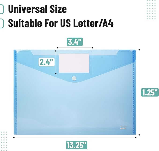 Mr. Pen- Plastic Envelopes, 10 Pack, A4, Letter Size, Plastic Envelopes with Snap Closure