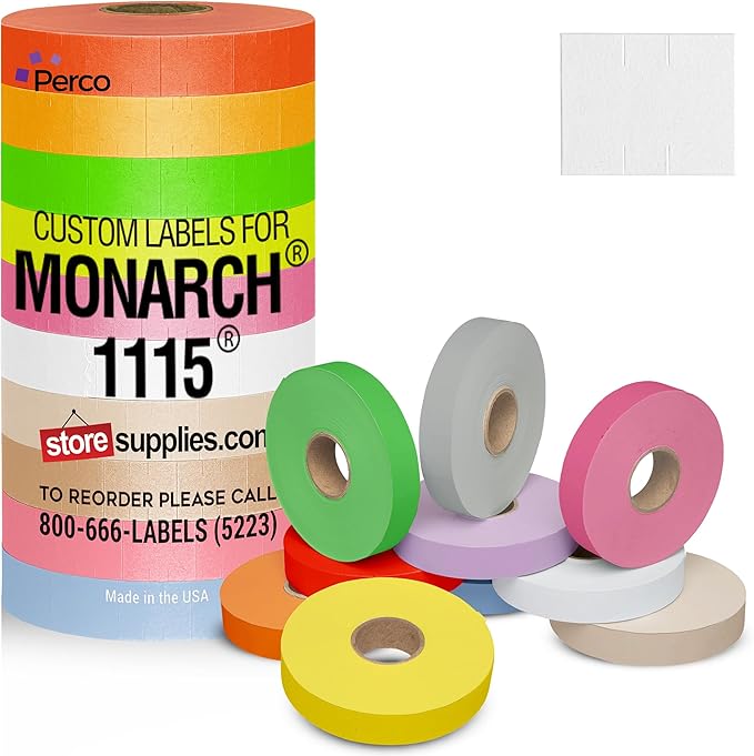 Custom Price and Date Labels for Monarch 1115 Guns - Choose Color, Font and Imprint - 4 Sleeves, 60,000 Labels - with Bonus Ink Rolls