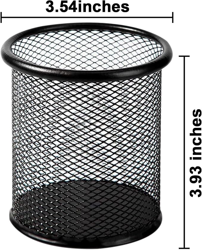 QYH Mesh Pen Cup Metal Pencil Holder for Desk 6 Packs Black Pen Organizer Office 3.54x3.93 Inch