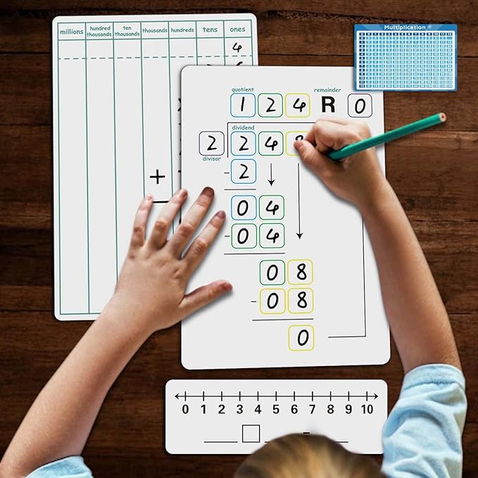 Set of Dry Erase Addition, Subtraction, Multiplication, and Division Practice White Board, Mathematics Board with a 4" x 2.5" Multiplication Chart Board for Kids Students, Classroom and Home
