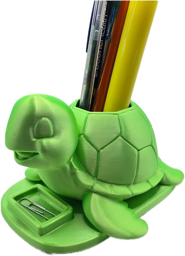Sea Turtle Pen Holder, Cute Animal Desk Organizer, Green, 3D Printed Pencil Cup with Small Storage Tray
