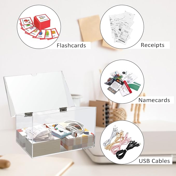 BTSKY Clear Acrylic 5 x 8 inch Index Card Box with Sign Lid - Index Card Holder Notecard Box Recipe Card Box Plastic Storage Organizer for Filling Index Cards, Note Cards, Flashcards, Recipes