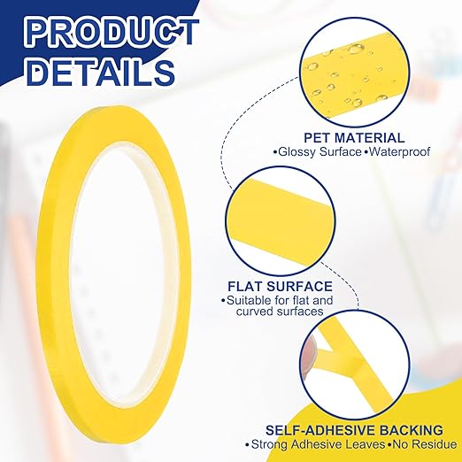 MECCANIXITY Whiteboard Tape 3/16" / 5mm Self Adhesive Graphic Chart Line Tape 72 Yard Grid Marking Stickers for Pinstripe Dry Erase Board Scrapbooking DIY Art Crafts, Dark Yellow, Pack of 3