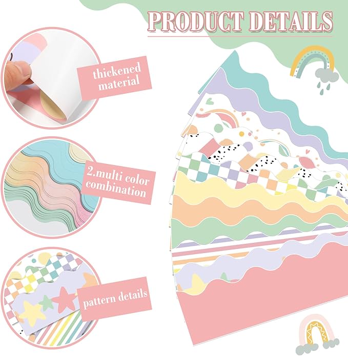 240 Pcs 236ft Holiday Bulletin Board Borders Colorful Rainbow Scalloped Border Trim Bulk Bulletin Decor for Classroom Back to School Decor(Candy Style)
