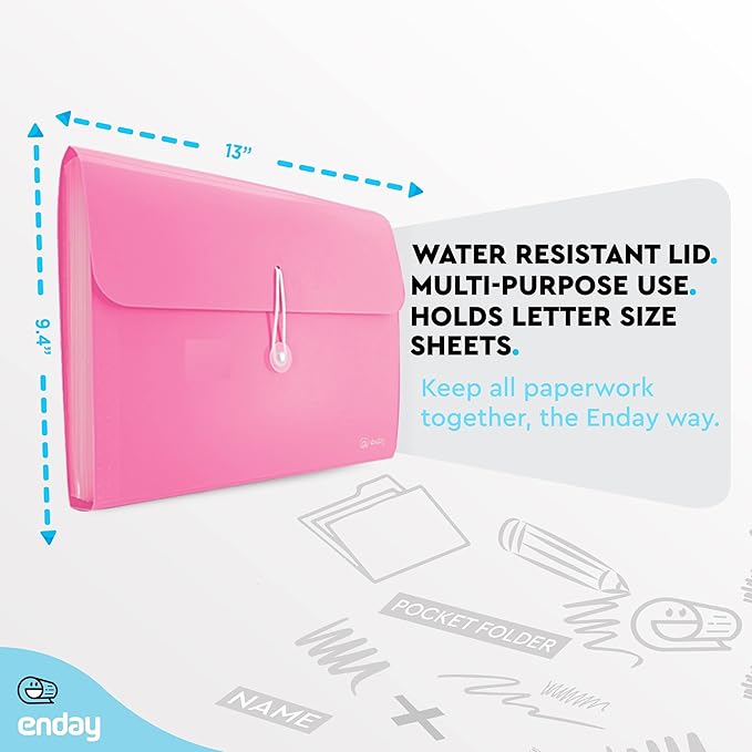 Enday Accordion File Organizer 13 Pocket Expanding File Folder with Labels, Accordion File Organizer Letter Size Letter A4 Paper for Receipts, Bills and Documents 13" X 9.5