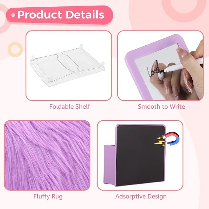 OMISTAR 22 Pcs Locker Organizer Kit - Purple Locker Accessories with Locker Shelf Magnetic Mirror Small Whiteboard Adsorptive Buttons Markers Phone Frame Hook,Back to School Essentials Decorations