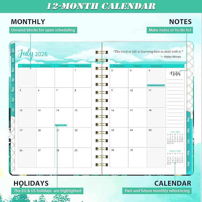 2026 Planner – Planner 2026 Weekly and Monthly, Jan. 2026 – Dec. 2026, 6.4" x 8.5", Calendar Planner 2026 with Tabs, Hardcover, Strong Twin-Wire Binding, Back Pocket, Inspirational Quotes ＆ Notes