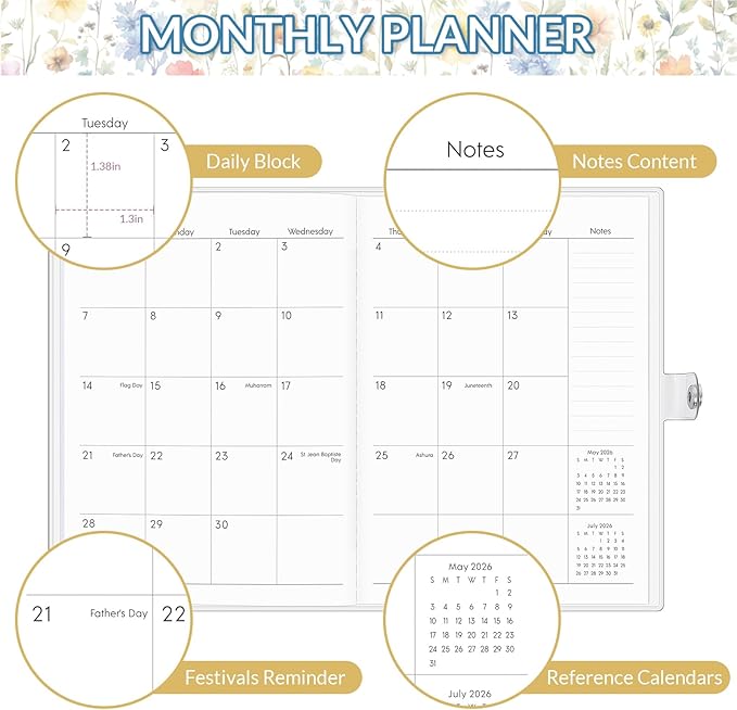 KONVINIT 2025-2027 Monthly Planner, 30 Months Calendar Planner 2026 - Runs From July 2025 Until December 2027, 5.9'' x 8.4'', Floral Monthly Planner 2025-2027 for Office Supplies