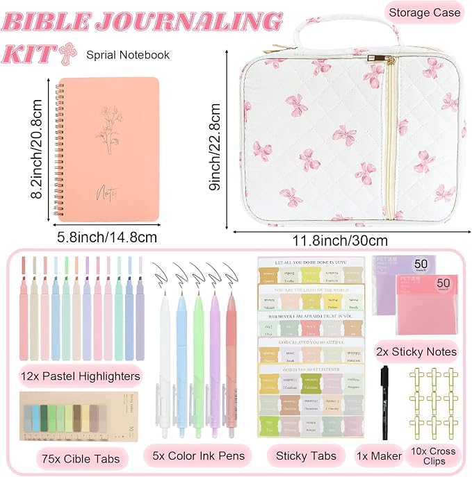 Bow Bible Cover Case for Women Journaling Kit Quilted Large Bible Book Sleeve
