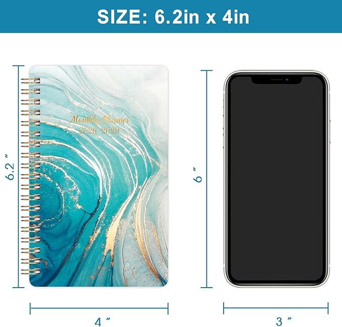 2026-2029 Pocket Planner/Calendar - 3 Year Monthly Planner 2026-2029, Jul 2026 - Jun 2029, 6.3" × 3.8", 36 Monthly Tabs, 8 Note Page, Twin-wire Binding, Inner Pocket, Perfect Organizer for Purse
