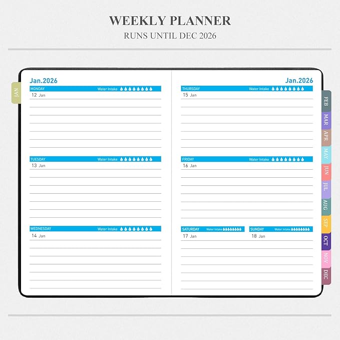 Tiankool Planner 2026, Jan 2026 - Dec 2026 Weekly Monthly Planner with Stickers, Elastic Closure, Inner Pocket, Round Corner, 5.8" x 8.25" - Black