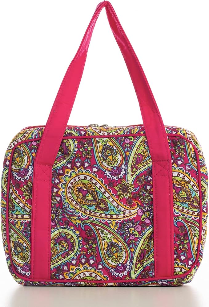 DIWI Quilted Bible Cover Large Sizes 10 X 7 X 2.75 Inches Bible Tote Good Book Case (L, C2 Magenta Paisley)