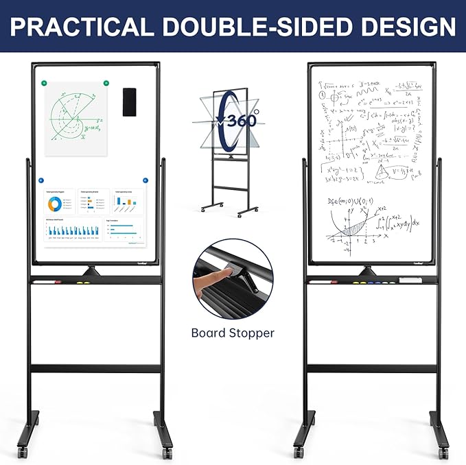 Mobile Dry Erase Board on Wheels - TANKEE 40 x 24 Magnetic Double Sided Whiteboard Easel, Large Reversible Rolling White Board with Aluminum Frame Standing for Office, Home, Classroom