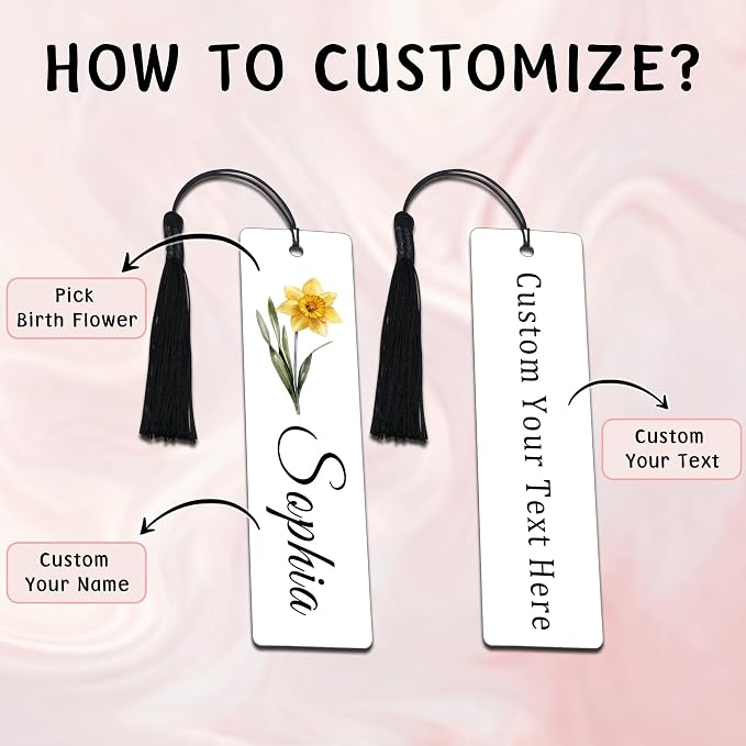 Personalized Bookmarks for Women Book Lover Birth Flower Birthday Customized Gifts for Reading Her Daughter Friends (Aluminum Alloy with Birthday Flower)