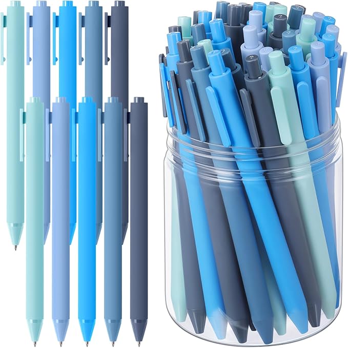 Crtiin 50 Pcs Gel Pens Bulk, 0.5mm Fine Point Black Ink Pens, Retractable Smooth Writing Quick Dry, Colored Aesthetic for School Office Journaling Teacher Appreciation Mother Day (Blue Series)