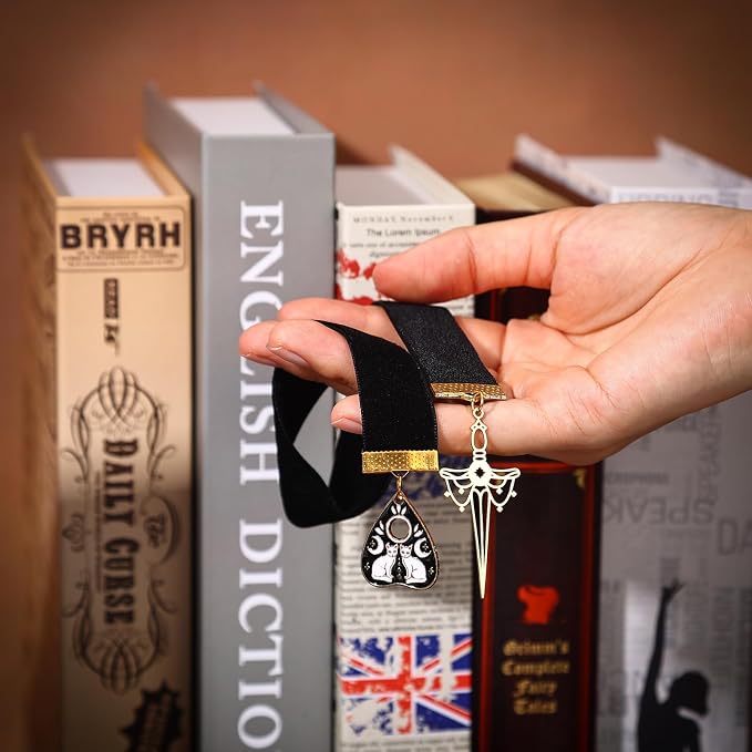 Vintage Witch Bookmark with Cat Pendant, Witchy Sword Ribbon Bookmarks for Reading Women, Men, Book Lovers, Girls, Teens, Teachers and Students, Handmade Wicked Book Mark