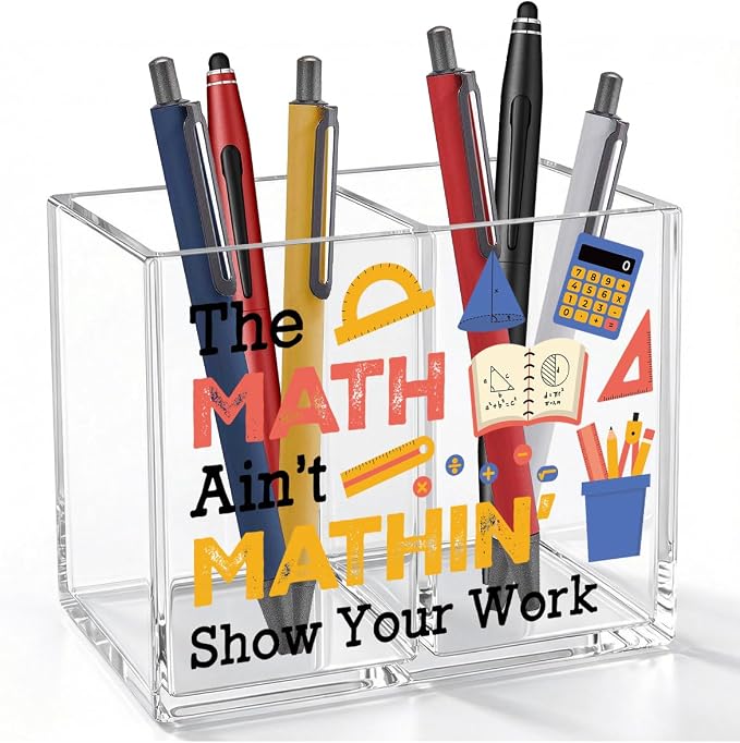 Funny Math Acrylic Cosmetic Pencil Pen Holder Funny Math Teacher Pen Holder Cup Teacher Gifts for Men Women Mathematician Decor for Office Desk Accessories