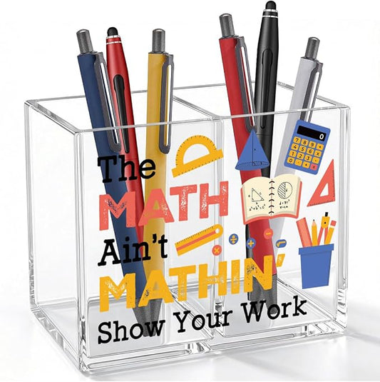 Funny Math Acrylic Cosmetic Pencil Pen Holder Funny Math Teacher Pen Holder Cup Teacher Gifts for Men Women Mathematician Decor for Office Desk Accessories