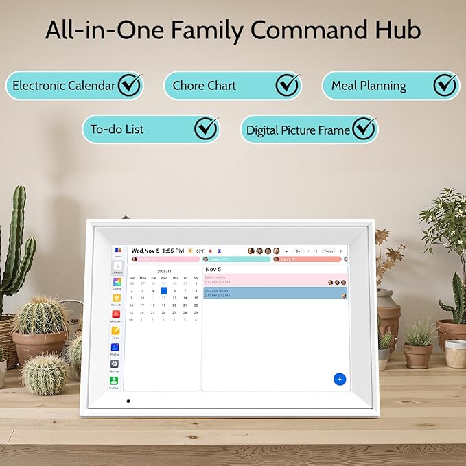 Digital Calendar 10.1'' Electronic Calendar for Family Schedules, WiFi Smart Calendar Built-in 32GB Memory, 1280 * 800 IPS HD Touchscreen Interactive Family Planner & Meal Planner-White