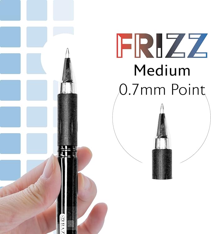 BAZIC PRODUCTS Frizz Erasable Gel Pens, 0.7mm Medium Point, Black Ink, Comfort Grip for Smooth Writing Drawing Planner, 1-Pack
