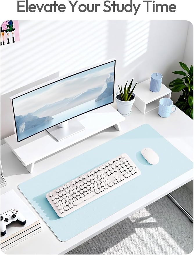 YSAGi Leather Desk Protector, Office Mat, Large Mouse Mat, Non-Slip PU Leather Blotter, Laptop Pad, Waterproof Writing Pad for Office and Home (Baby Blue, 47.2" x 23.6")