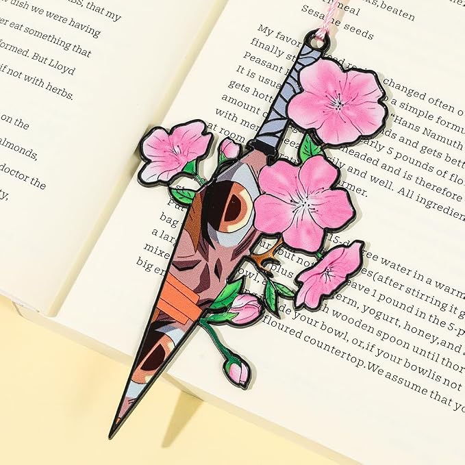 4-Piece Demon Slayer Metal Bookmark Set, Tanjiro Nezuko Zenitsu Hashira Themed Sword Book Marks with Cherry Blossom & Tassel, Cool Anime Eye Bookmarks Gift for Anime Fans, Book Lovers(4pc)