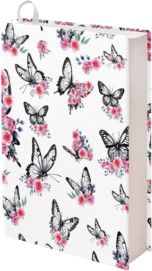 Dreaweet Butterfly and Rose Print Book Covers for Textbooks Hardcover Books,Elegant Paperback Book Cover Protector Stretchable Washable Book Sleeves for Women Book Lover