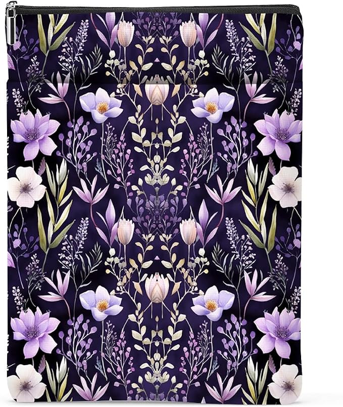 Book Lovers Book Sleeve, Book Accessories Bookish Gifts Book Gifts Friendship Christmas Birthday Gifts for Women Floral Lovers Teacher Mom, Aesthetic Book Pouch Book Protector, Purple Flowers