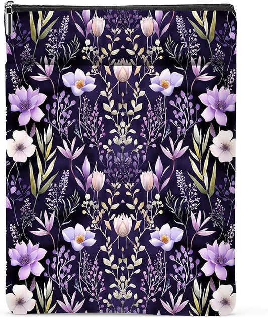 Book Lovers Book Sleeve, Book Accessories Bookish Gifts Book Gifts Friendship Christmas Birthday Gifts for Women Floral Lovers Teacher Mom, Aesthetic Book Pouch Book Protector, Purple Flowers