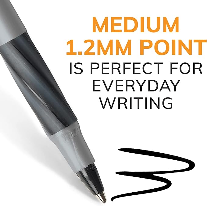 BIC Round Stic Grip Xtra Comfort Black Ballpoint Pens, Medium Point (1.2mm), Perfect Writing Pens With Soft Grip for Superb Comfort and Control, 12 Count (Pack of 2)