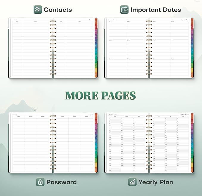 Planner 2026-2027 Monthly and Weekly Academic Planner July 2026 - June 2027, Hardcover Calendar 2026-2027 Agenda Daily Planner for Student Teacher School Office Supplies, 6" x 8.3", Green Mount