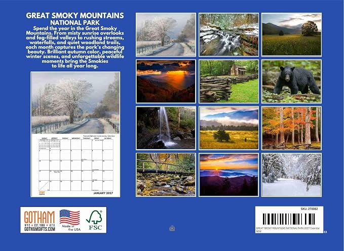 Great Smoky Mountains Calendar 2027 Tennessee Blue Ridge Monthly Wall Calender 12 Month