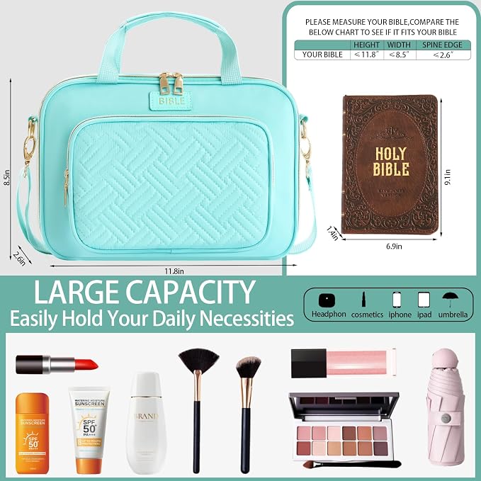 Bible Cover for Women Bible Case, Large Bible Bag, Bible Study Supplies Bible Journaling Kit Book Carrying Case with Bible Highlighters Tabs, Valentines Day Christian Gifts for Women (Blue)