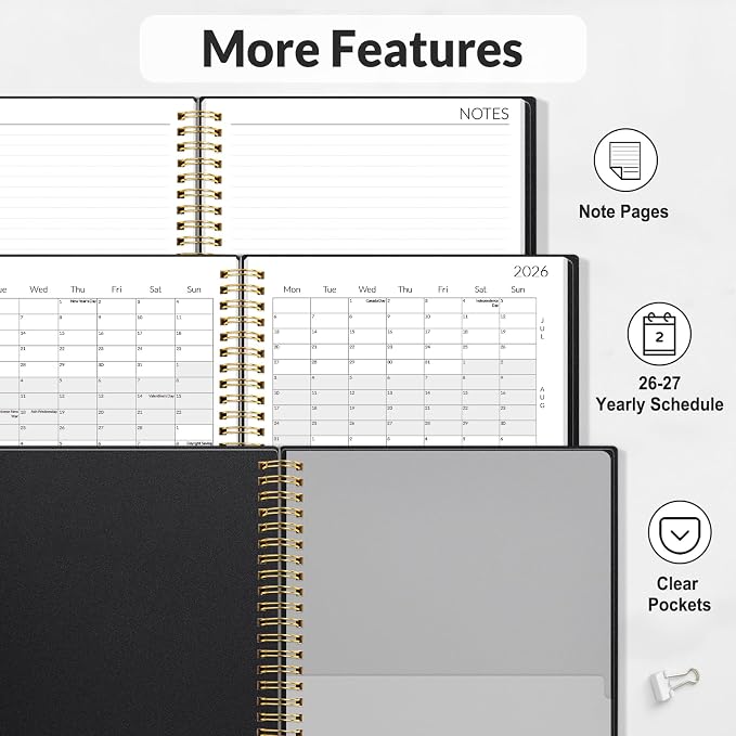 SUNEE 2026-2027 Planner - 24 Months (Jan 2026 - Dec 2027) - 7"x10" Monthly Spreads & Yearly Planner, Black